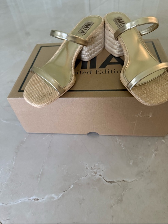 MIA Shoes - MIA Metallic Gold Braided Espadrille Wedge Sandals Excellent Condition